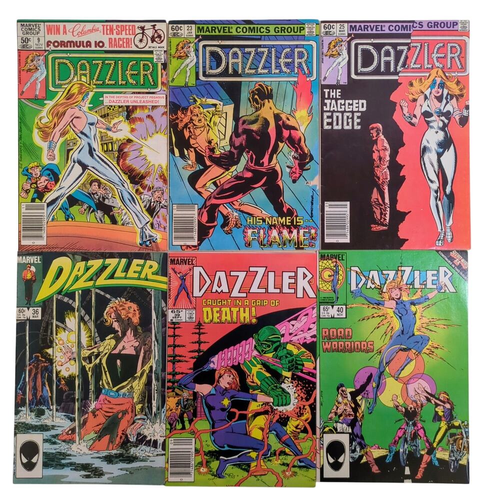 Dazzler Comic Book Lot 9 23 25 36 39 40 Marvel Comics 1981-1985 VF+ Bronze Age
